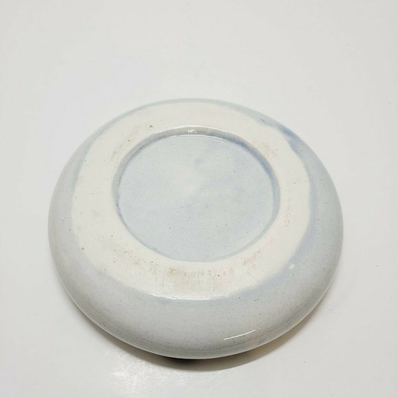 Handmade Germany Ceramic Blue Colbalt Flower Glazed Round Ashtray 7" wide Decor - Picture 6 of 6